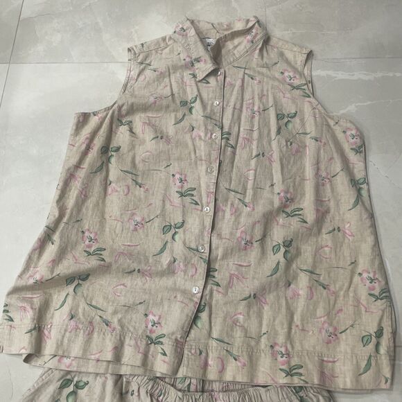 JR Bentley Plus Vintage Beige Floral Linen Shirt And Short Size 24 Set Women - Picture 2 of 9